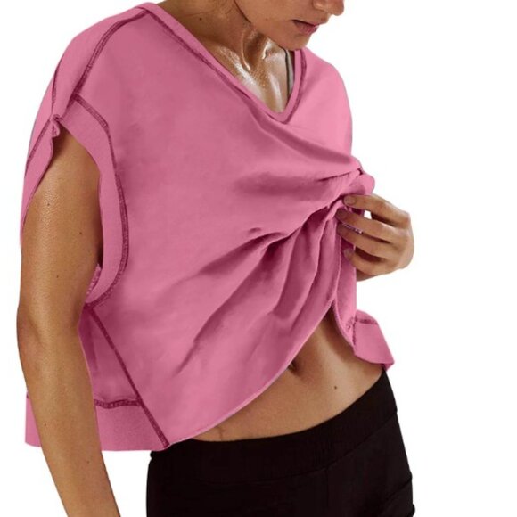 NEW Women's Backless Loose Tops Short Sleeve Workout Tops - Picture 1 of 1